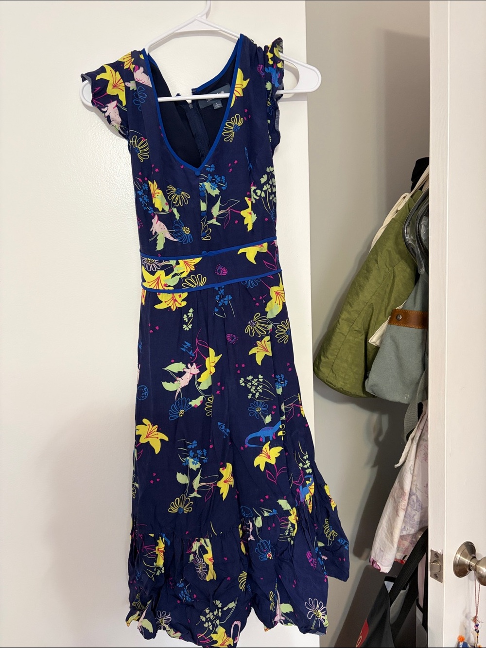 Modcloth Navy Dinosaur V-Neck Maxi Dress